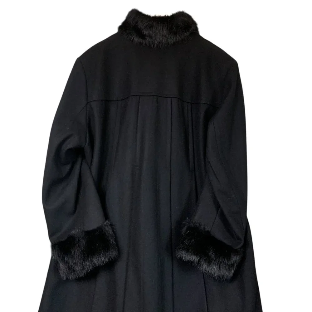 VTG Jonathan Michael Women's Black Wool Blend Long Coat Faux Fur Trim‎ Size 18W - Picture 14 of 15